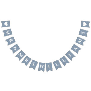 Banderines Boda Polvo Azul Sr. & Sra. 8 Letras Nombre Simple