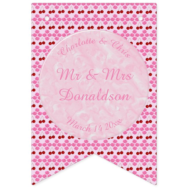 Banderines Boda Primavera Rosa Flor de cerezo y cerezas (Primera bandera)