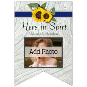 Banderines Boda Rústico Golden Sunflower Blue Gray Wood