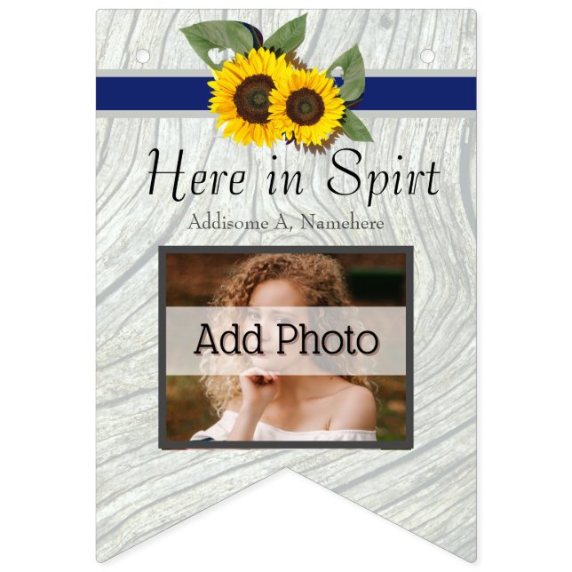 Banderines Boda Rústico Golden Sunflower Blue Gray Wood (Primera bandera)