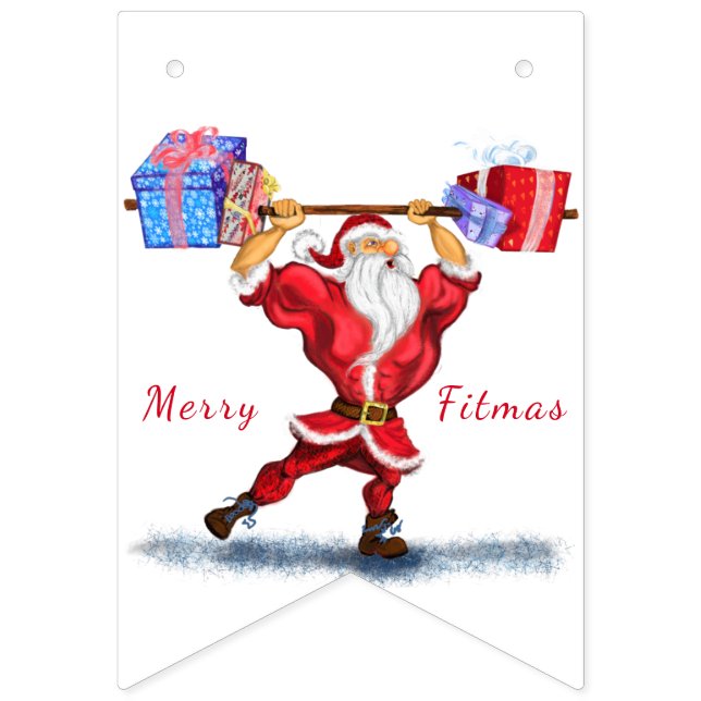 Banderines Bodybuilder Santa Funny Navidades Bungalags (Primera bandera)