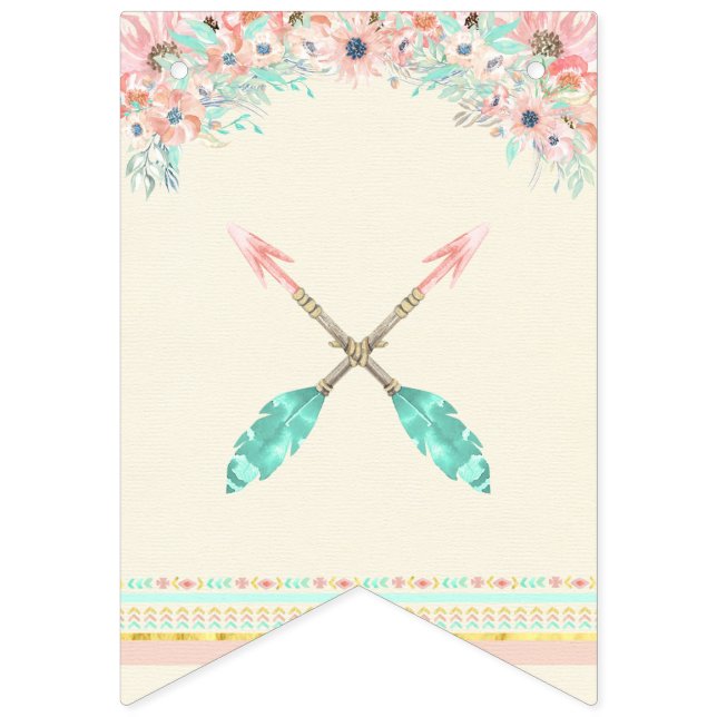 Banderines Boho Chic Tribal Flechas Pluma Melocotón Rosa Ment (Décima bandera)