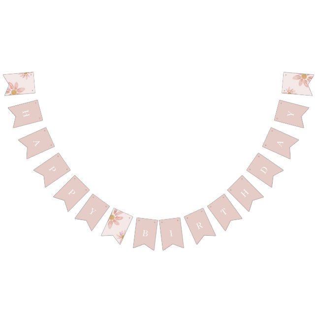 Banderines Boho Pink Daisy Happy Birday Floral (Todo)