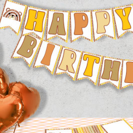Banderines Boho Rainbow Woodland Bear Retro Feliz cumpleaños