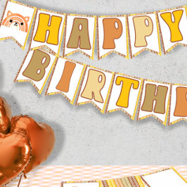 Banderines Boho Rainbow Woodland Fox Retro Feliz cumpleaños