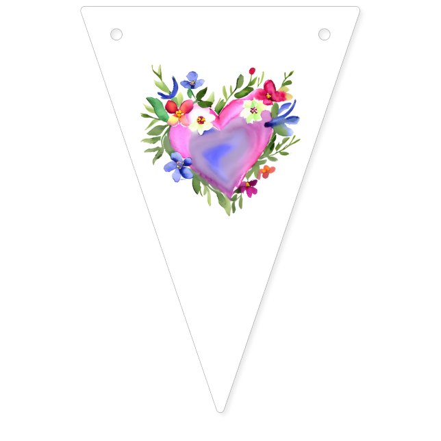 Banderines Bonito Acuarela Pastel Corazones Florales (Primera bandera)