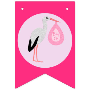 Banderines Bonito Bebé Rosa Stork Baby Shower