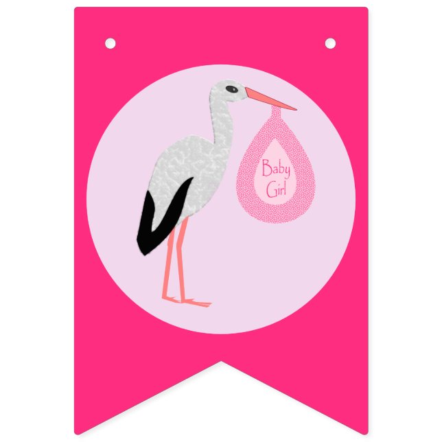 Banderines Bonito Bebé Rosa Stork Baby Shower (Primera bandera)