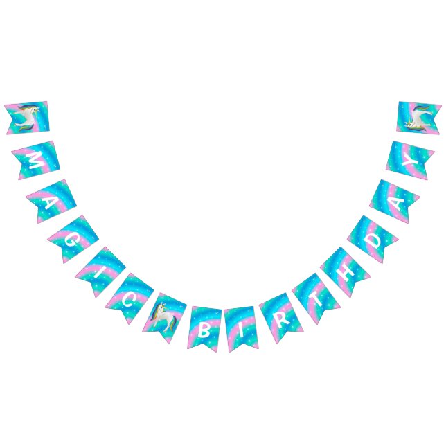 Banderines Bonito cumpleaños feliz de unicornio blanco (Todo)