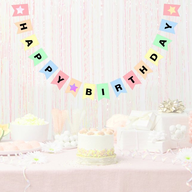 Banderines Bonito Pastel Colores Estética Feliz Cumpleaños (Pastel Birthday Bunting Flags )