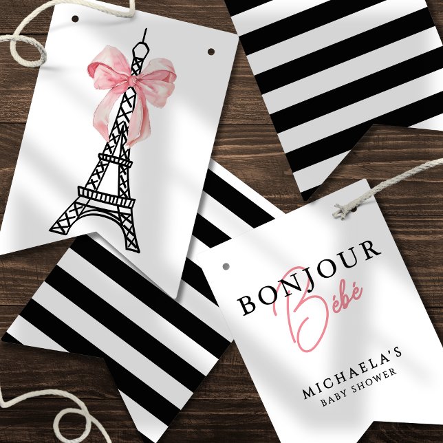 Banderines Bonjour Bébé Coquette Bow Paris Baby Shower (Subido por el creador)