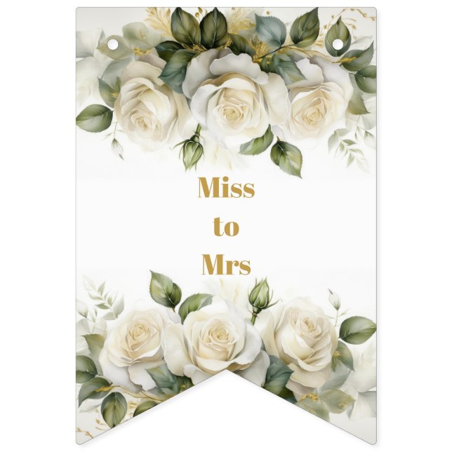 Banderines Bridal Shower White Roses Miss a la Sra. (Decimosexta bandera)