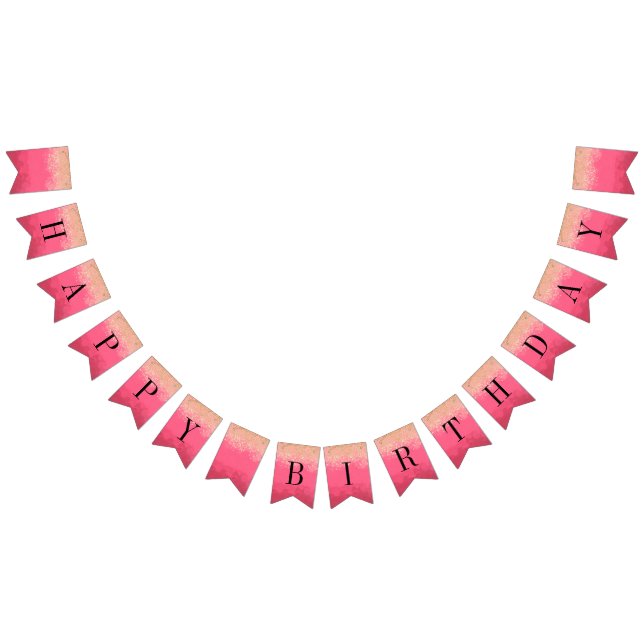 Banderines Bright Pink Happy Birday with Gold Purpurina (Todo)
