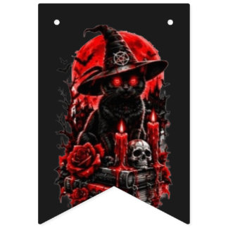 Banderines Bruja Gótica Gato Negro Vela Calavera Halloween De