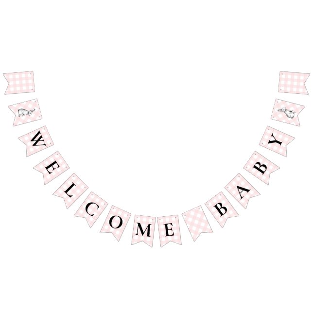 Banderines Bunny Rabbit Pink Gingham Baby Shower Bunting (Todo)