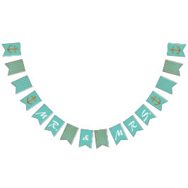 Banderines Bunting Aqua y Gold Nautical Boda