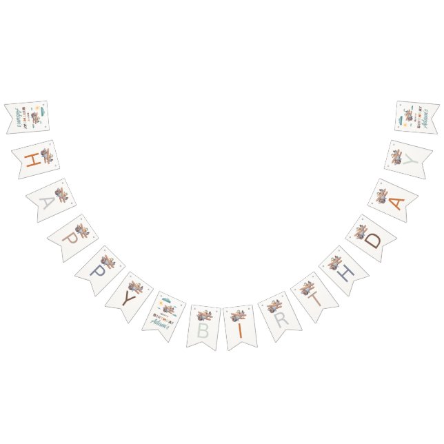 Banderines Bunting de cumpleaños feliz de avión personalizado (Todo)