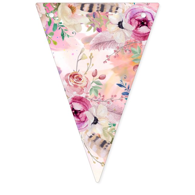Banderines Bunting Fiesta floral de acuarela personalizada (Primera bandera)
