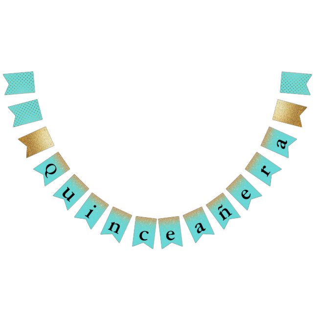 Banderines Bunting Turquoise and Gold Quinceañera (Todo)