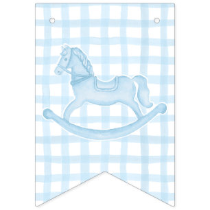 Banderines Caballo Rojo Azul Banner de Gingham Boy Baby