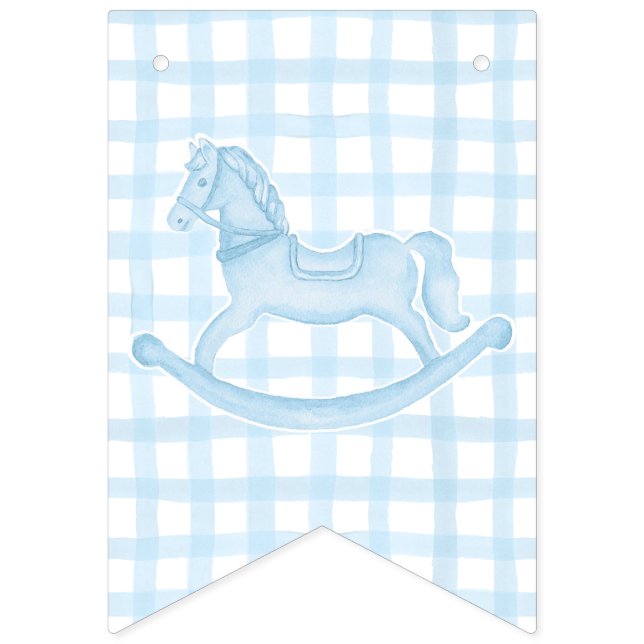 Banderines Caballo Rojo Azul Banner de Gingham Boy Baby (Primera bandera)