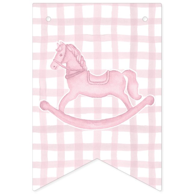 Banderines Caballo rosado Gingham Chica Baby Banner (Primera bandera)