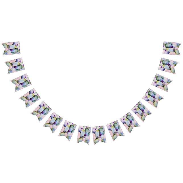 Banderines Cactus acuarela de bonito y flores moradas (Todo)