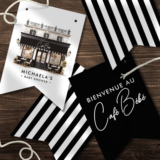 Banderines Café Bébé Black & White Paris Baby Shower (Subido por el creador)