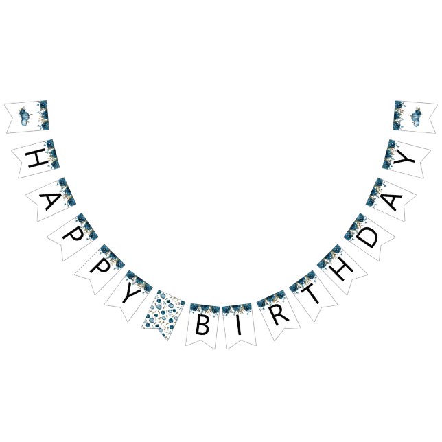 Banderines Calabaza Floral Azul Feliz cumpleaños Fiesta Decor (Todo)