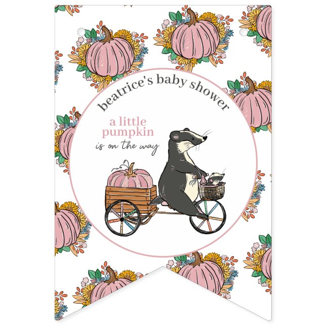 Banderines Calabaza rosada pequeña es un Baby Shower Chica (Tercera bandera)