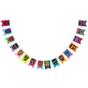 Banderines Calaveras azucareras multicolor