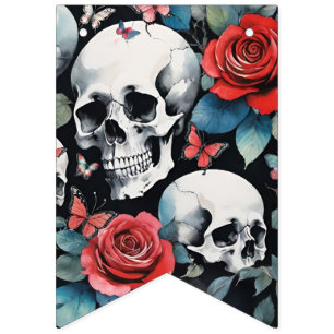 Banderines Calaveras Rosas y Mariposas Goth Acuarela