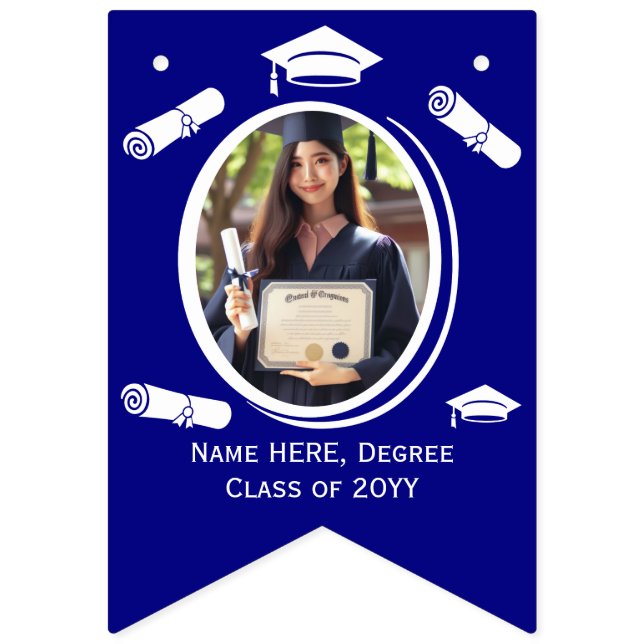 Banderines Cápsula de graduación de fotografía de grado azul, (Primera bandera)