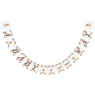 Banderines Cartas marrones florales de Boho en Baby Shower bl