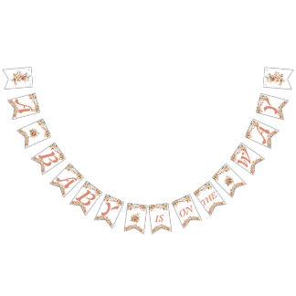 Banderines Cartas rosas florales de Boho en Baby Shower blanc