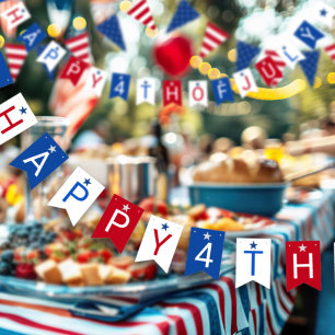 Banderines Celebración Feliz 4 de Julio Rojo Blanco Azul