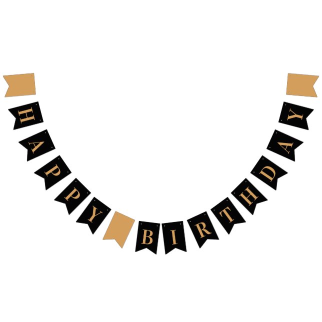 Banderines Chic Cumpleaños en Negro y Dorado (Todo)
