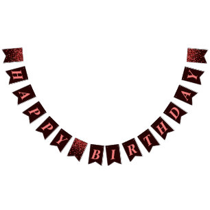 Banderines Chic Cumpleaños Feliz Confeti Negro y Rojo