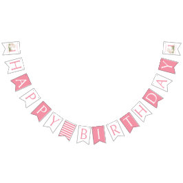 Banderines Chica Conejo Rosa Feliz Primer Cumpleaños