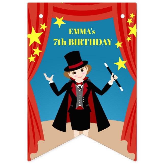 Banderines Chica mago muestra fiesta de cumpleaños (Primera bandera)