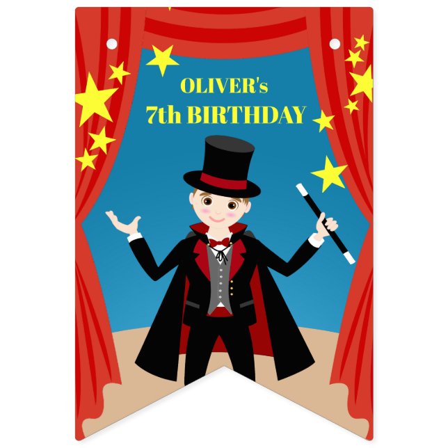 Banderines Chica mago muestra fiesta de cumpleaños (Primera bandera)