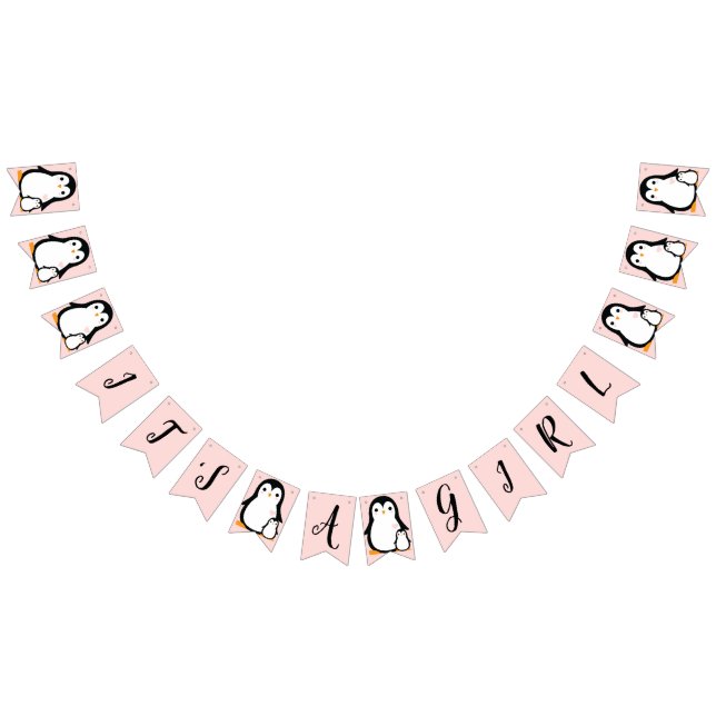 Banderines Chica rosa de Cute Penguin Baby Shower (Todo)
