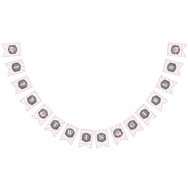 Banderines Chicas Baby Shower del gemelo del elefante rosado (Todo)