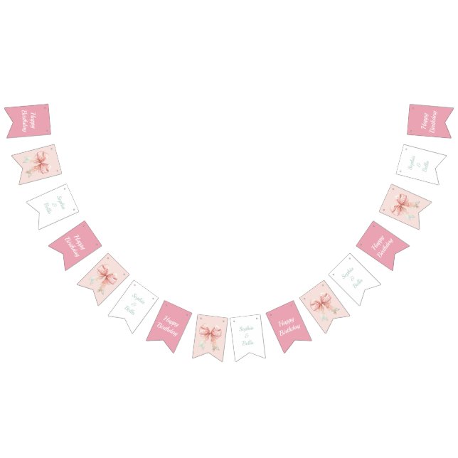 Banderines Chicas Fairy Mushroom House Ribbon Twins Birthday (Todo)