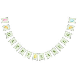 Banderines Chick And Pastel Eggs Happy Easter Green Gingham