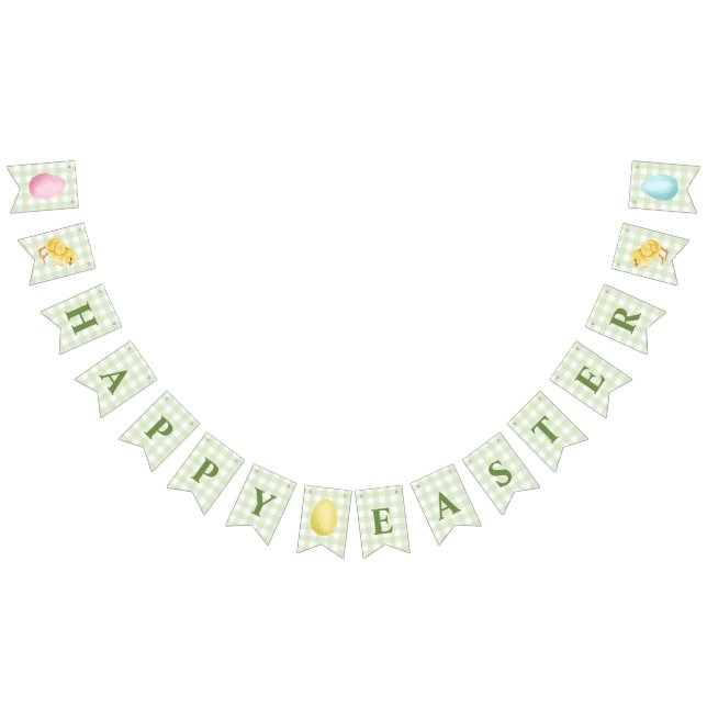 Banderines Chick And Pastel Eggs Happy Easter Green Gingham (Todo)