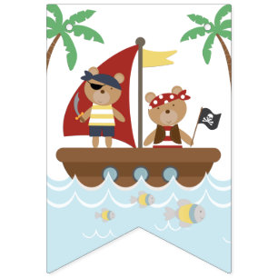 Banderines Chicos Osos Piratas Fiesta de Cumpleaños Pirata