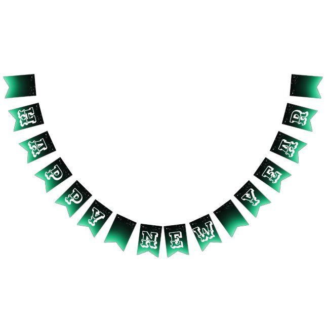 Banderines Cielo verde oscuro vibrante con estrellas Feliz Añ (Todo)