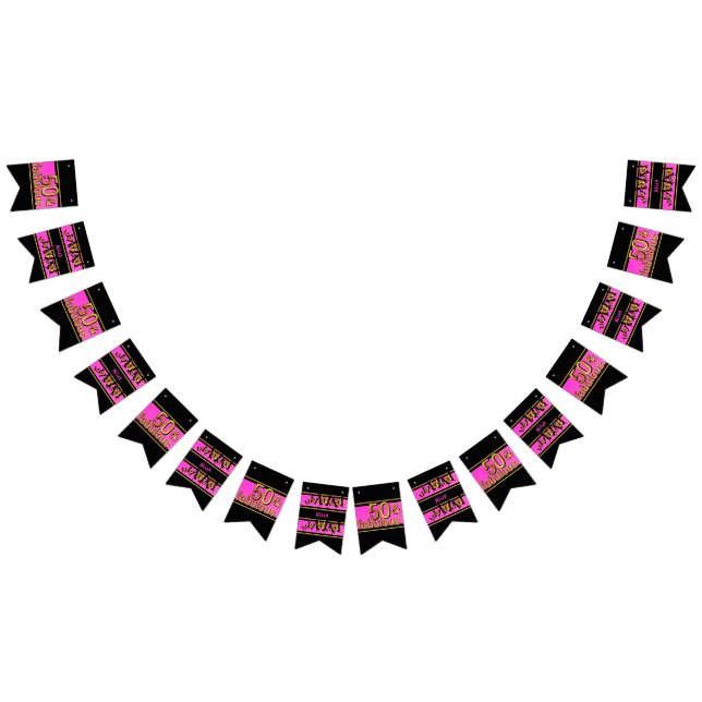 Banderines Cincuenta y fabuloso Black Gold Pink 50 cumpleaños (Todo)