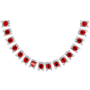 Banderines Cinta Roja Negra y Blanca Cumpleaños Feliz Fiesta 